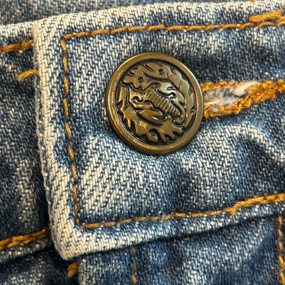 VTG 80s 90s youthful cottagecore whimsy floral fabric detail denim mini skirt 26 - Picture 5 of 6